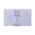 Slim peach color box of Matcha-To-Go Packets with light grey flap to open on front with faint multicolored flowers petals