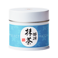 Brand new tin can of Ippodo Tea Premium Select Matcha with turquoise floral label with Japanese writing in white circle - thumbnail 1
