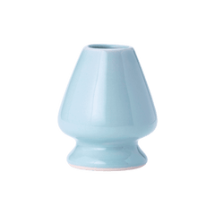 Light pastel turquoise blue Ippodo Tea ceramic stand for drying storing and shaping bamboo Chasen matcha whisk