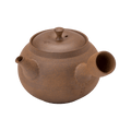 Brown textured side hold right-handed artisan hand made Banko-yaki Japanese ceramic teapot Yakishime Kyusu with hollow handle