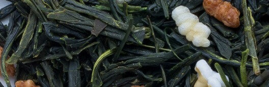 Genmaicha blend of green tea leaves with roasted and popped brown rice