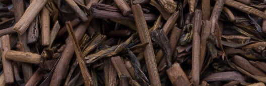 Roasted brown hojicha tea twigs and leaves